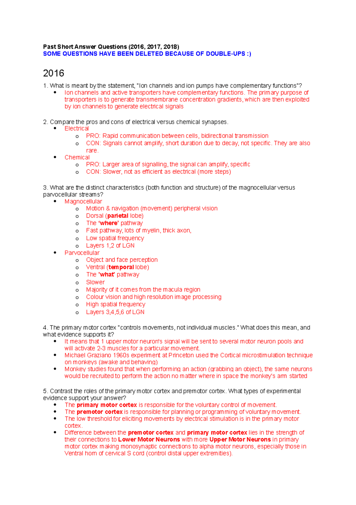 Exam - questions (short answers) - Past Short Answer Questions (2016 ...