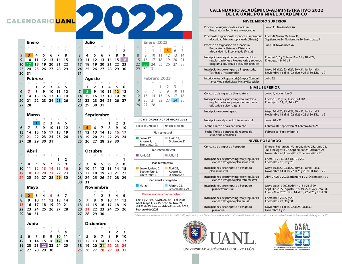 Calendario uanl 2022 23 web final CALENDARIO ACADÉMICOADMINISTRATIVO