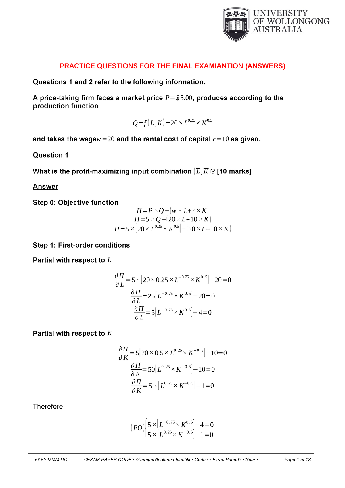 2. 222, FE, Practice (Answers) - PRACTICE QUESTIONS FOR THE FINAL ...