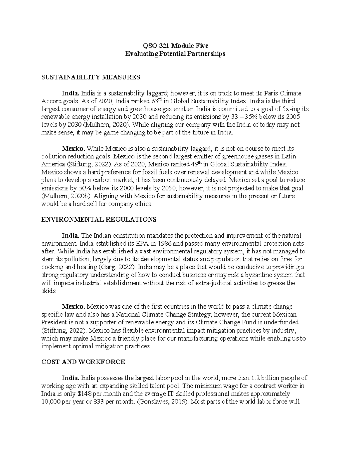 QSO 321 - 5-3 Assignment - Evaluating Potential Partnerships - QSO 321 ...