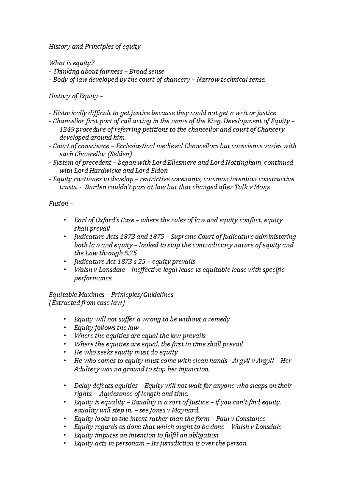Principles of Equity - Lecture notes 1-2 - History and Principles of ...