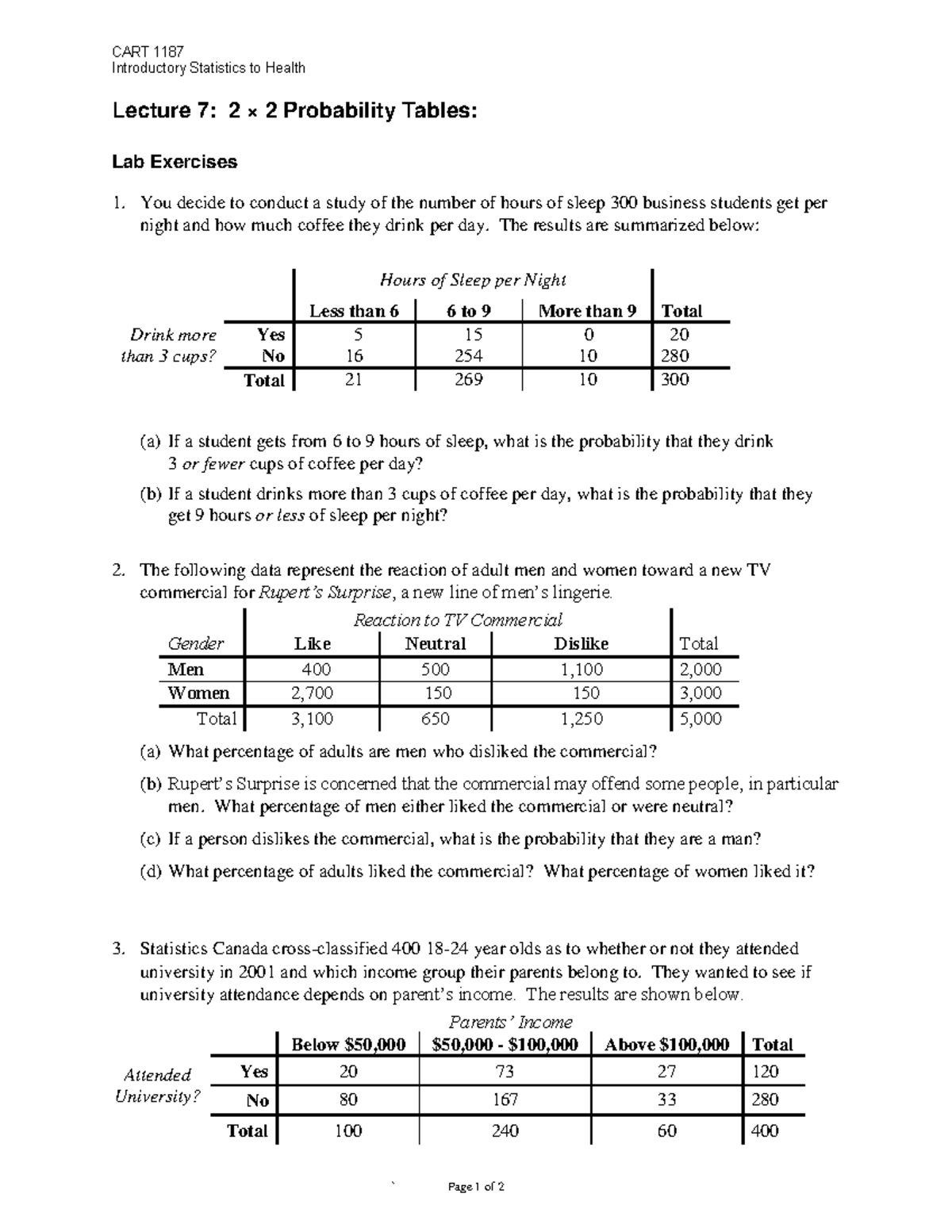 Lecture Chapter 7 Questions in class 1187 - CART 1187 Introductory ...