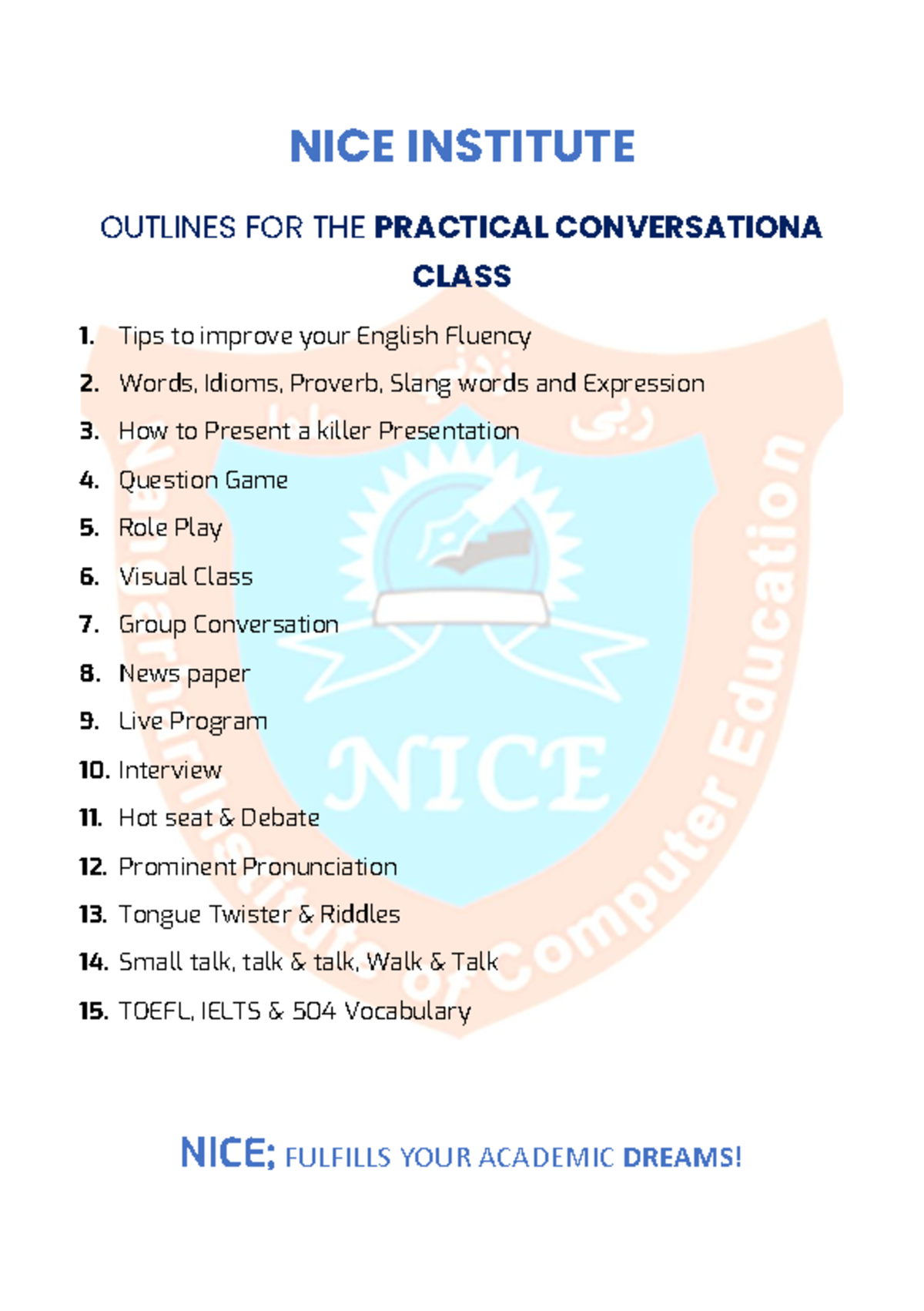 123 - This will help you in your studies. - NICE INSTITUTE OUTLINES FOR ...