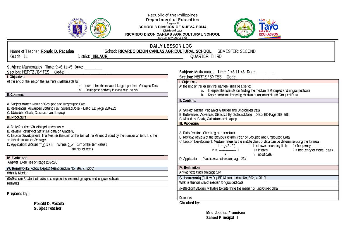 Math dll 1st - lesson plan - Republic of the Philippines Department of ...