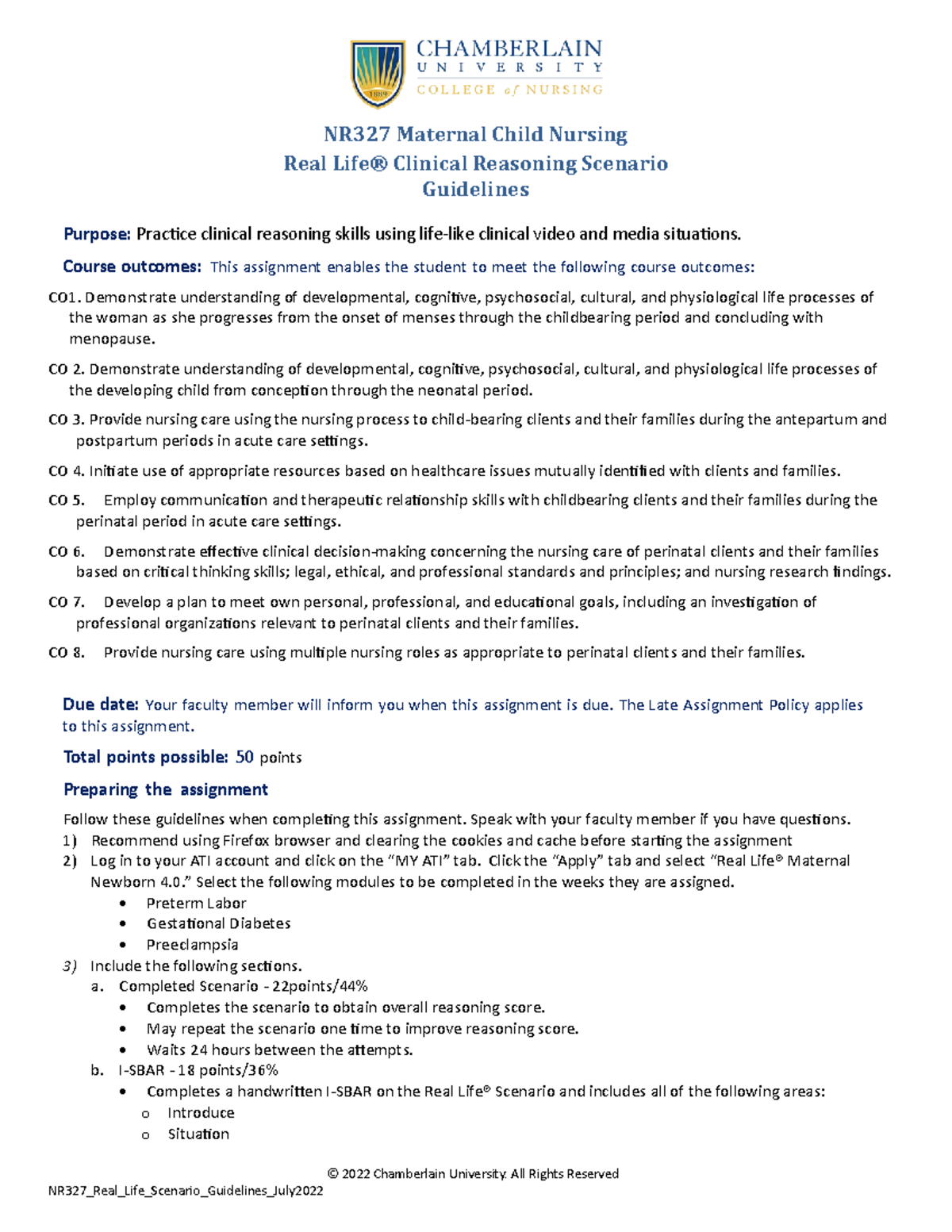 Nr327 Real Life Scenario Guidelines July22 - Real Life® Clinical 