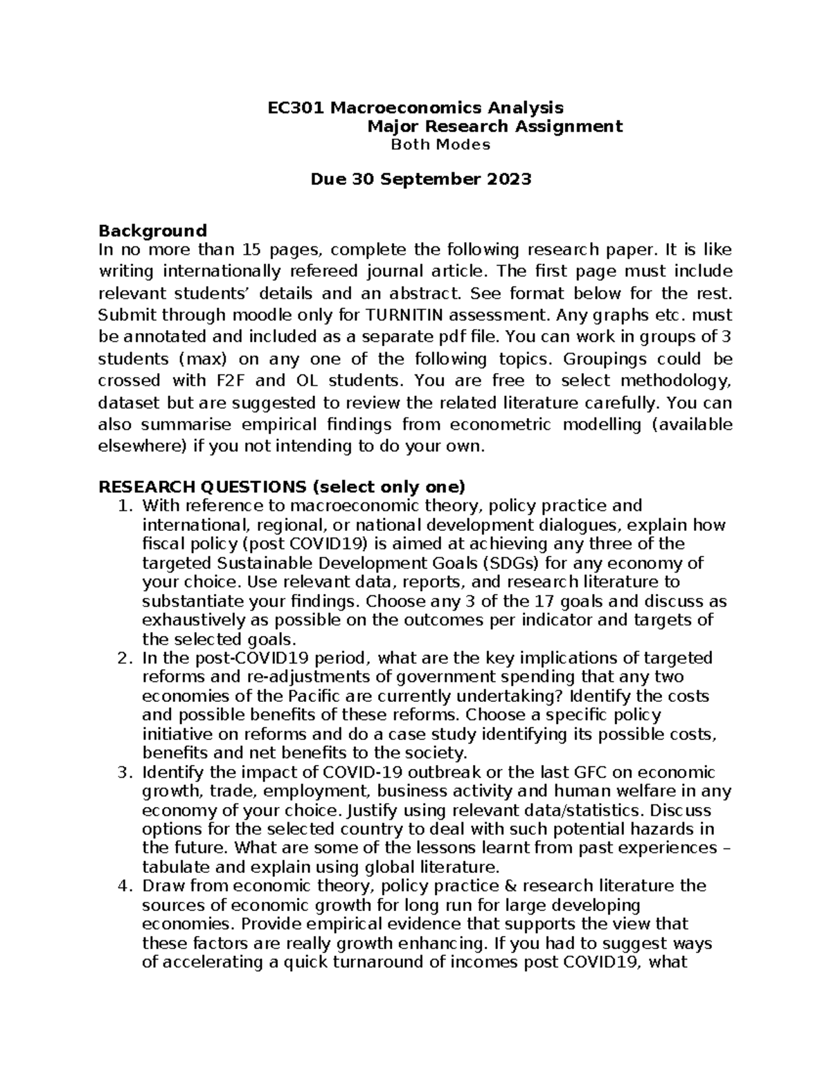 EC301 Major Assignment 2023 - EC301 Macroeconomics Analysis Major ...