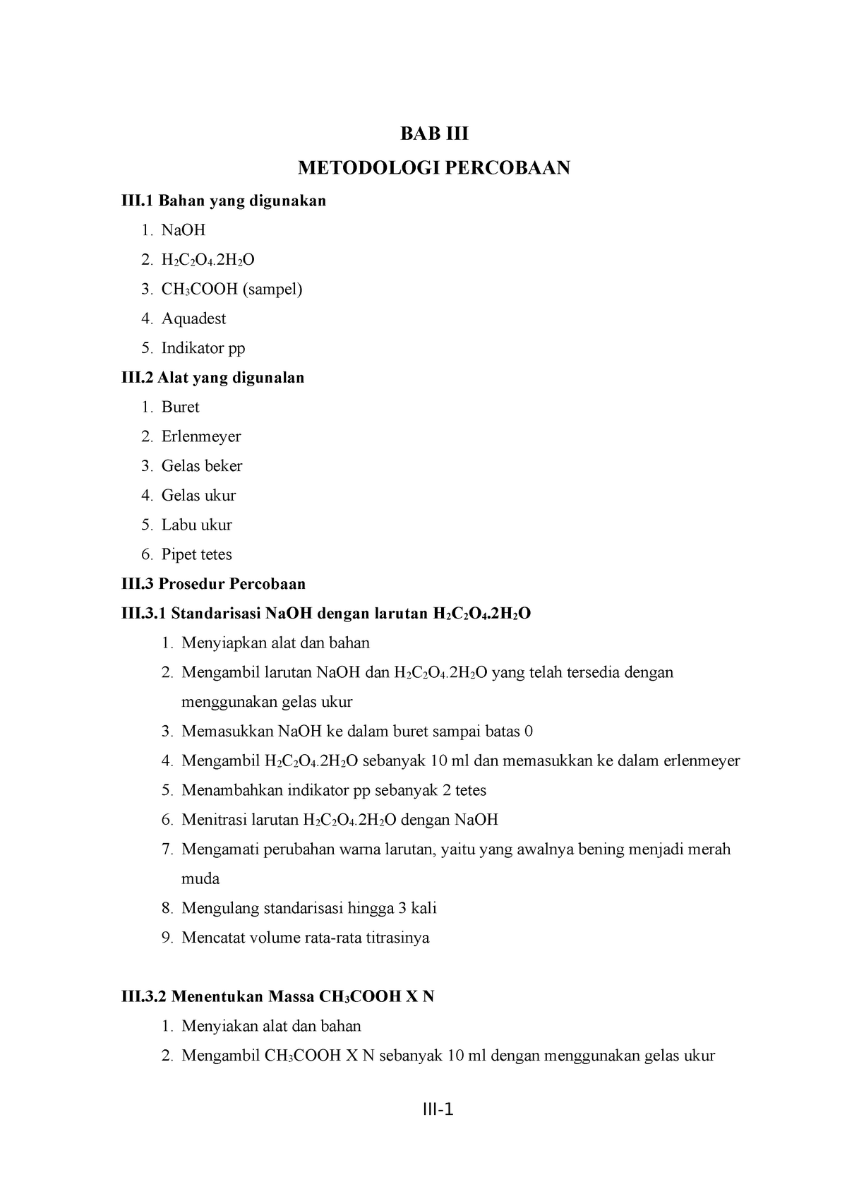 BAB II Acidimetri - BAB III METODOLOGI PERCOBAAN III Bahan Yang ...
