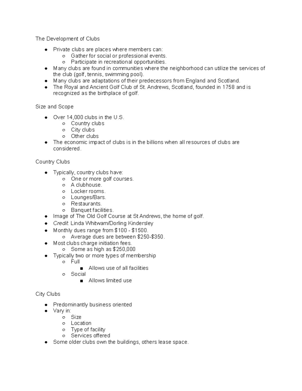 Chapter 14 Clubs Lecture Notes The Development Of Clubs Private