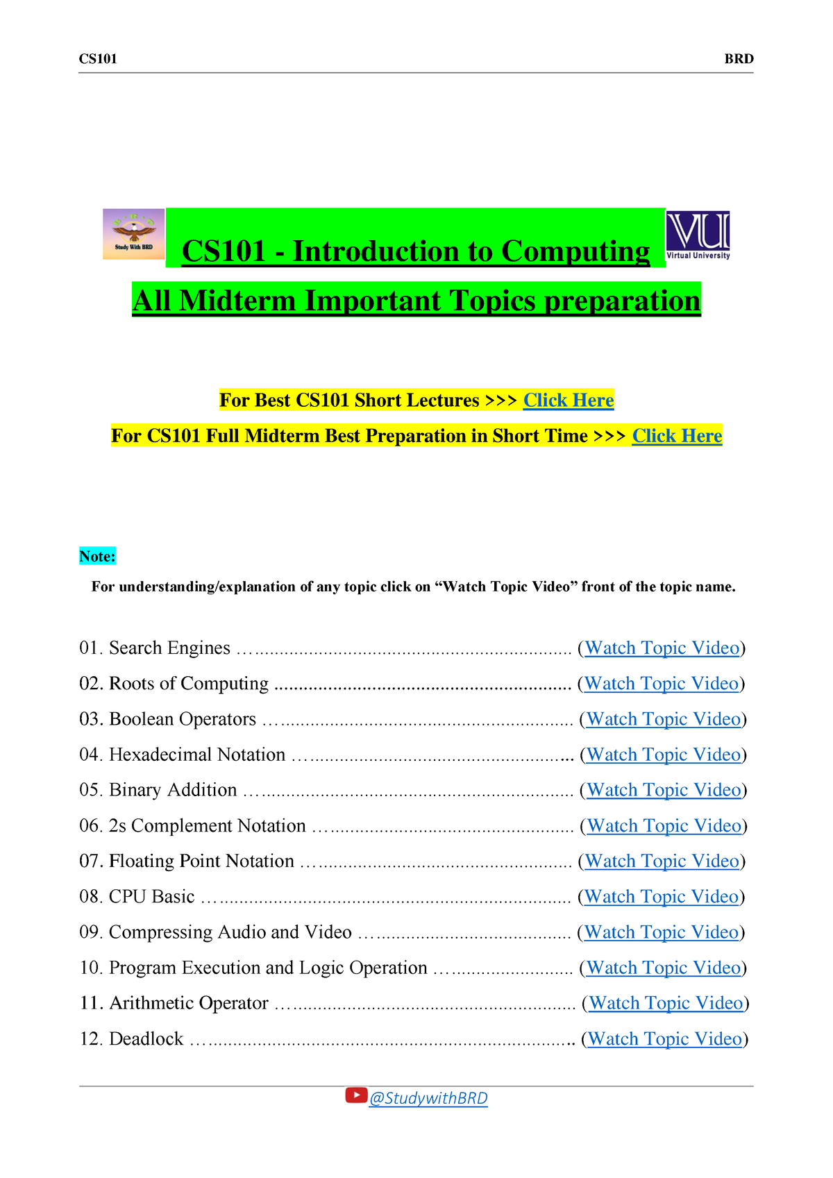 CS101 Full Midterm Preperation In Short Time - CS101 BRD @StudywithBRD ...