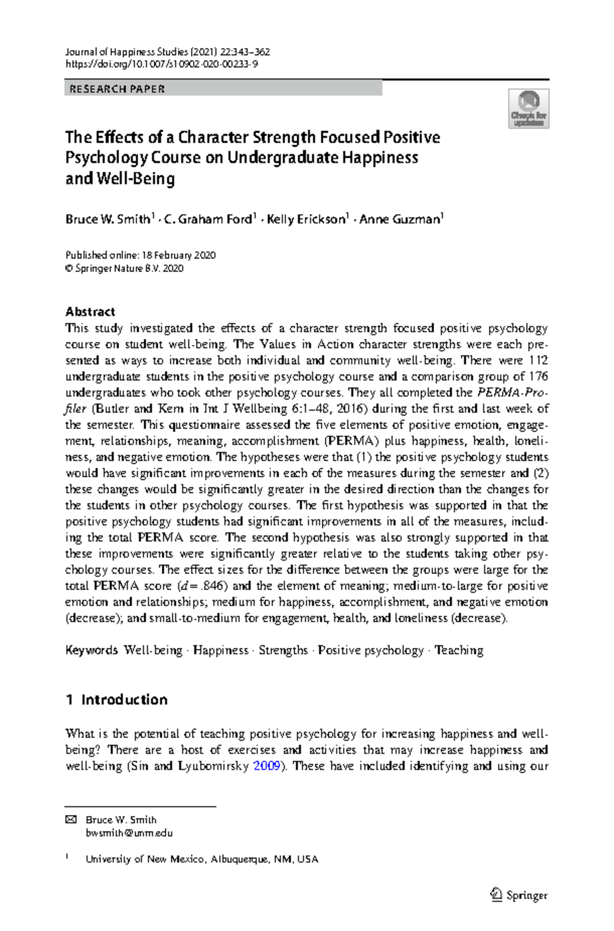 Smith et al. (2021) - Vol.:(0123456789) Journal of Happiness Studies ...
