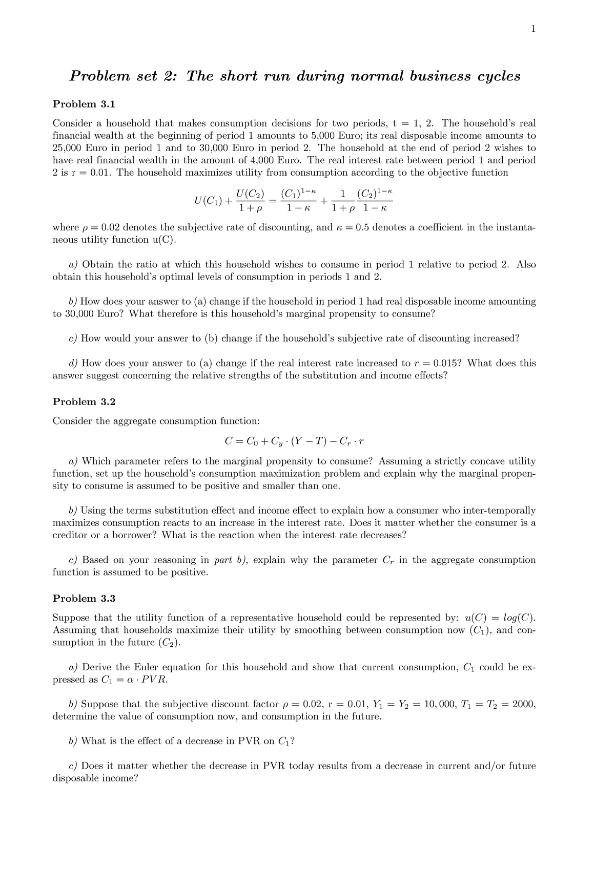 BMAK 2023 Problem Set 2 All - Problem Set 2: The Short Run During ...