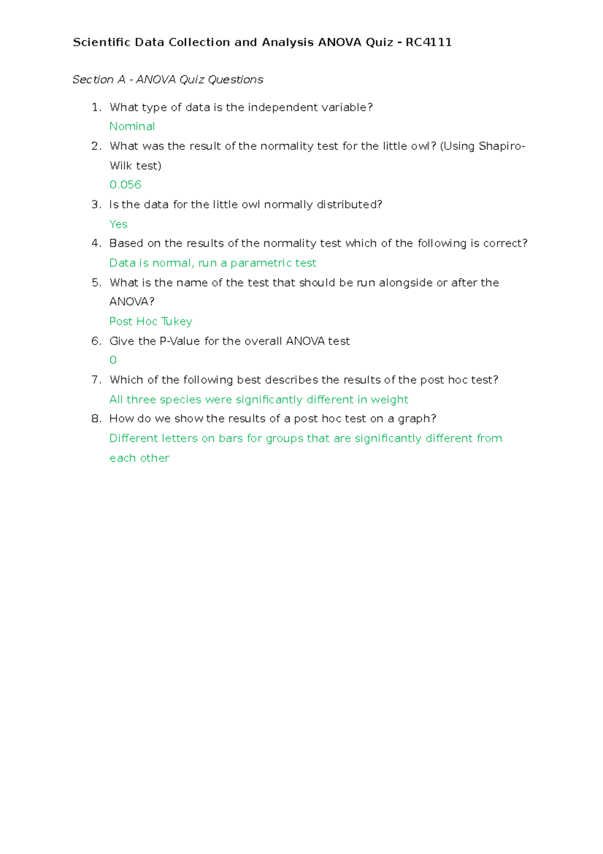 Anova Quiz Questions - Scientiic Data Collection and Analysis ANOVA ...