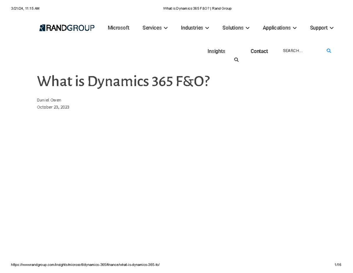 What is Dynamics 365 F&O Rand Group - Microsoft Services ⌄ Industries ...