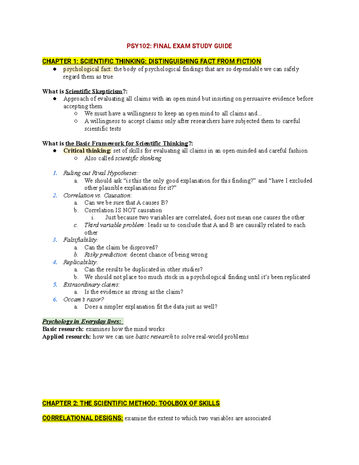 PSY102 Final Exam Study Guide - PSY102: FINAL EXAM STUDY GUIDE CHAPTER ...