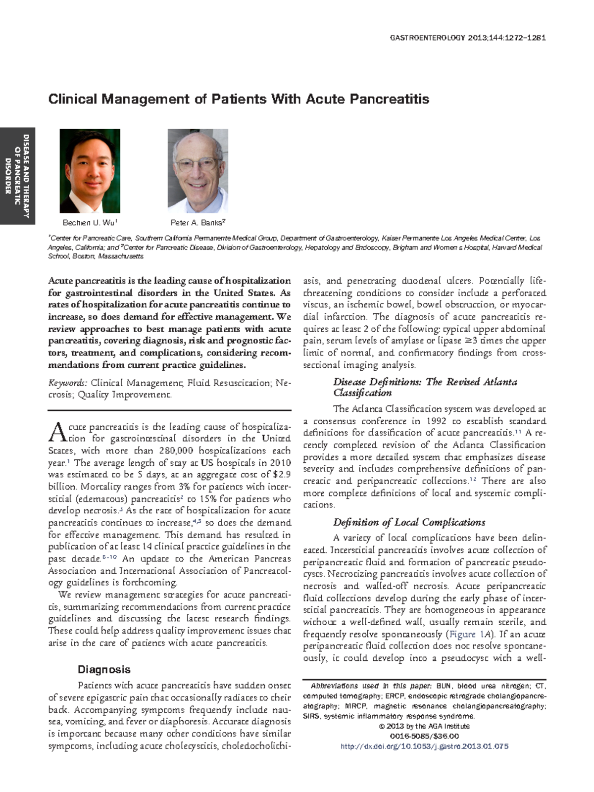 Clinical Management of Patients With Acute Pancreatitis - Wu 1 Peter A ...