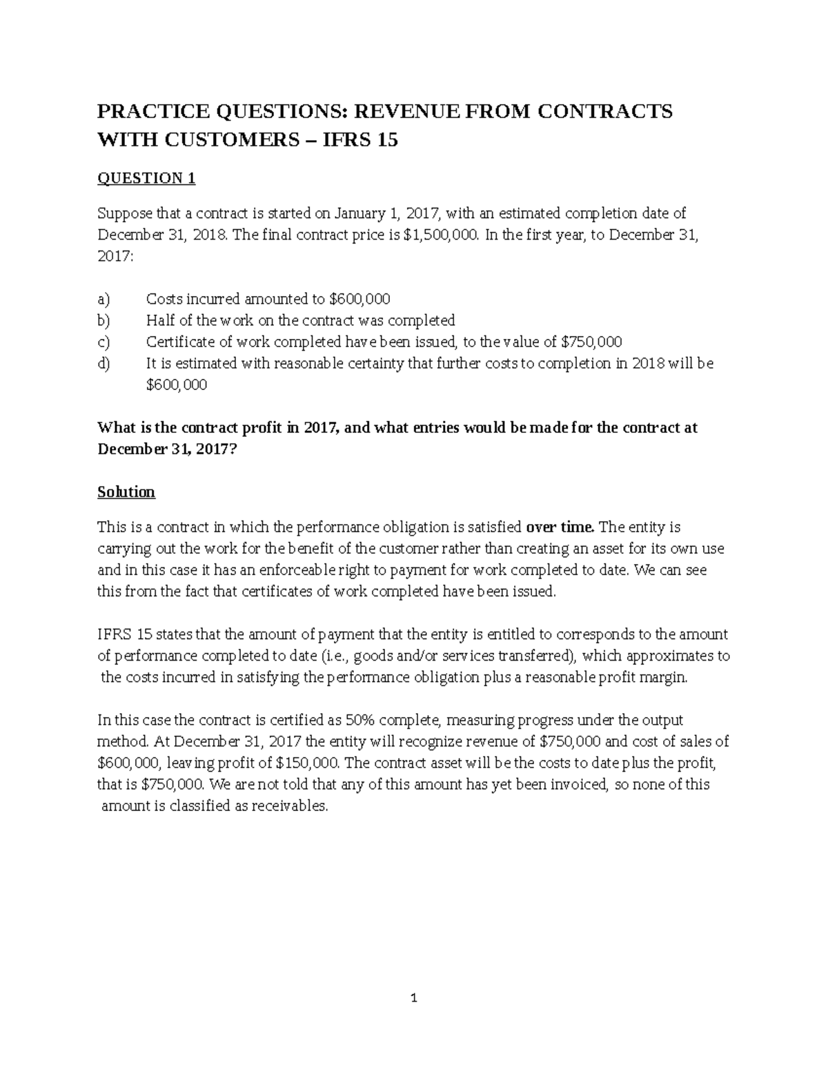 Practice Questions Revenue IFRS 15 Sem 1 2018 19 PRACTICE QUESTIONS