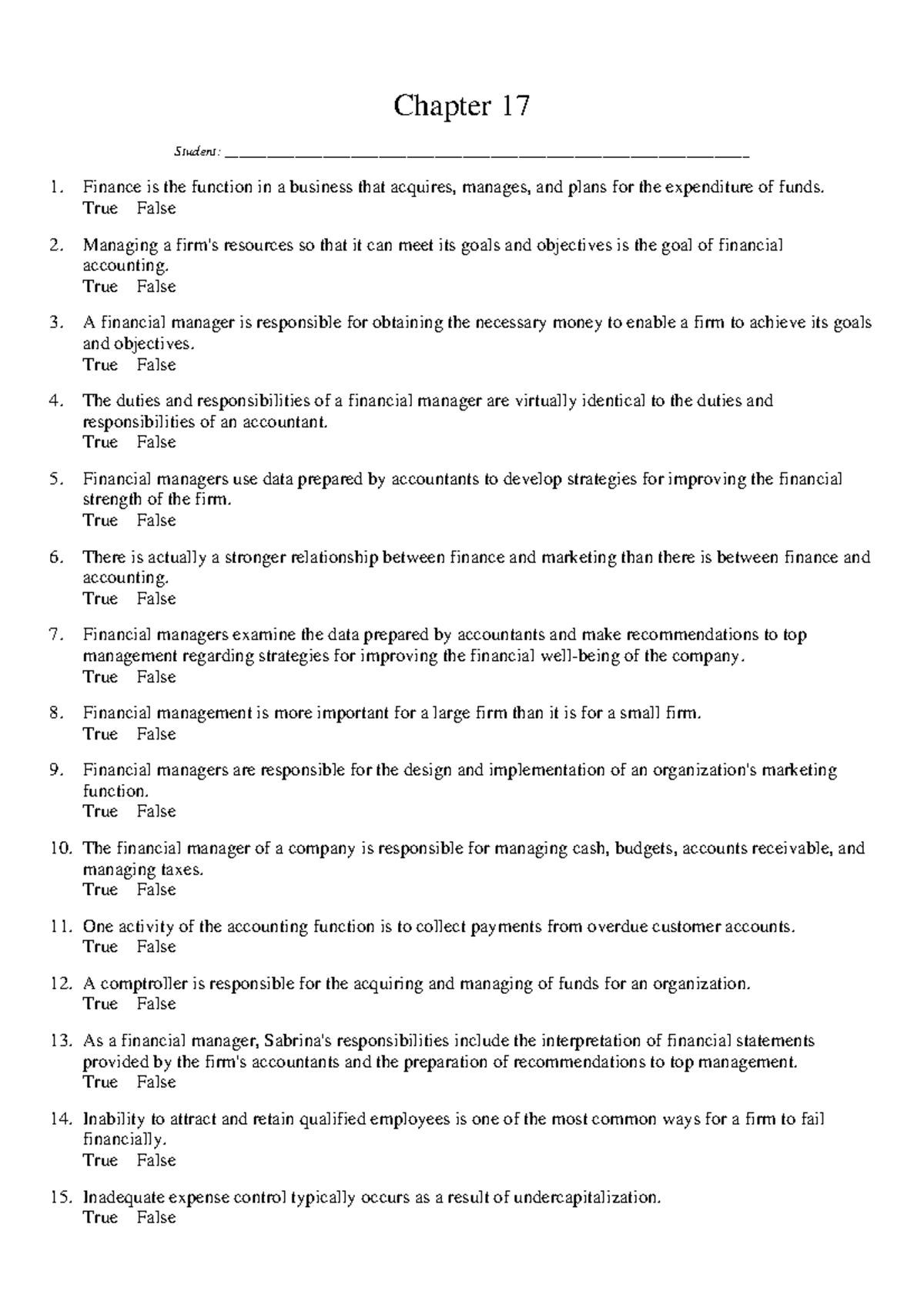 Chapter 17 Test Bank - Chapter 17 Student: - Studocu