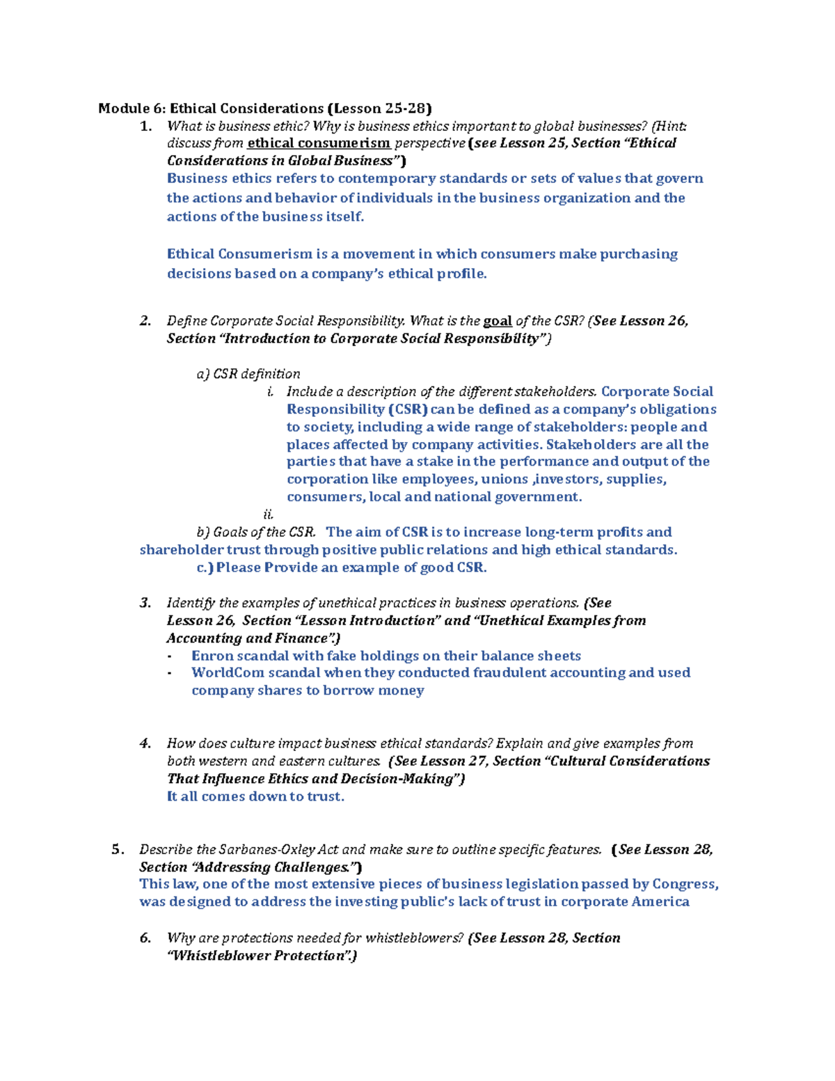 Module 6- Study Guide - Module 6: Ethical Considerations (Lesson 25-28 ...