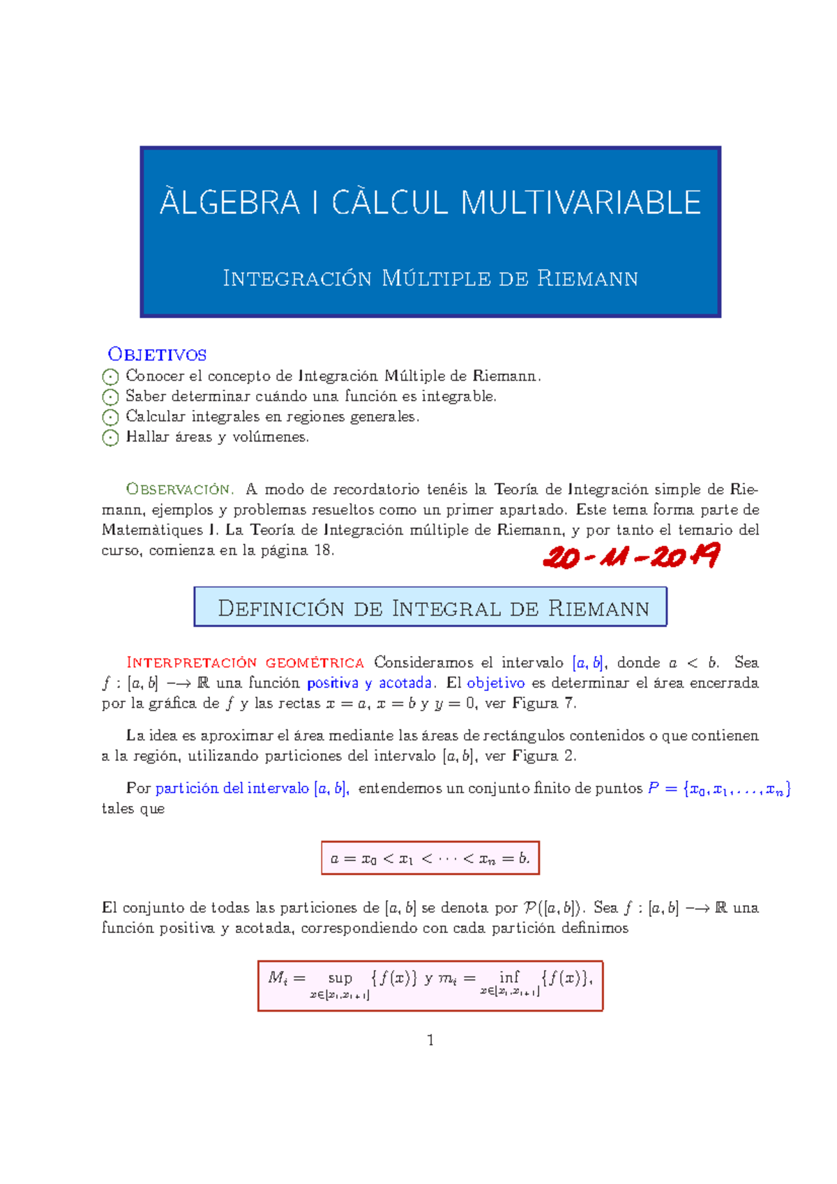 Apuntes integracion - ÀLGEBRA I CÀLCUL MULTIVARIABLE Integración ...