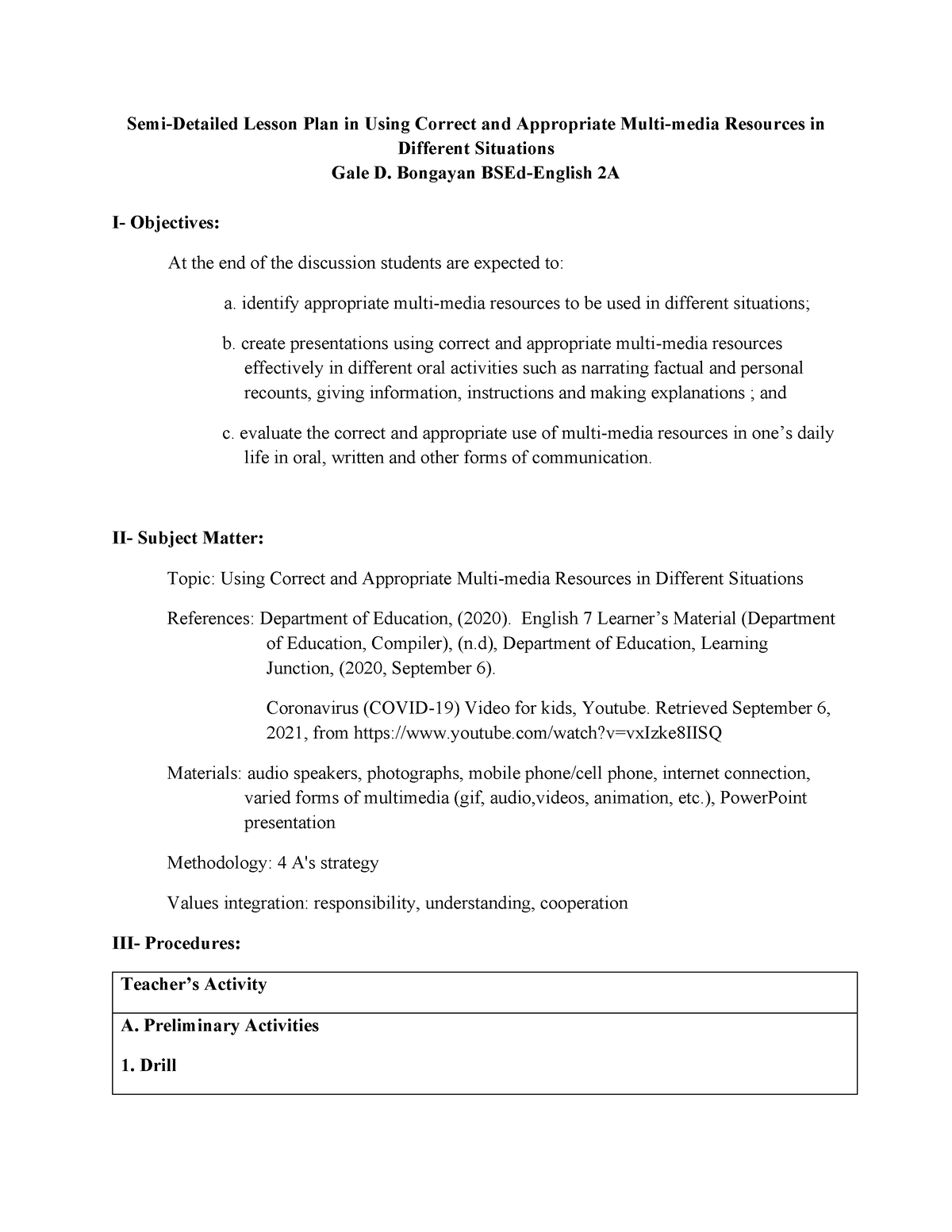 English Lesson For Grade 7 SEMI Detailed LP - Semi-Detailed Lesson Plan ...