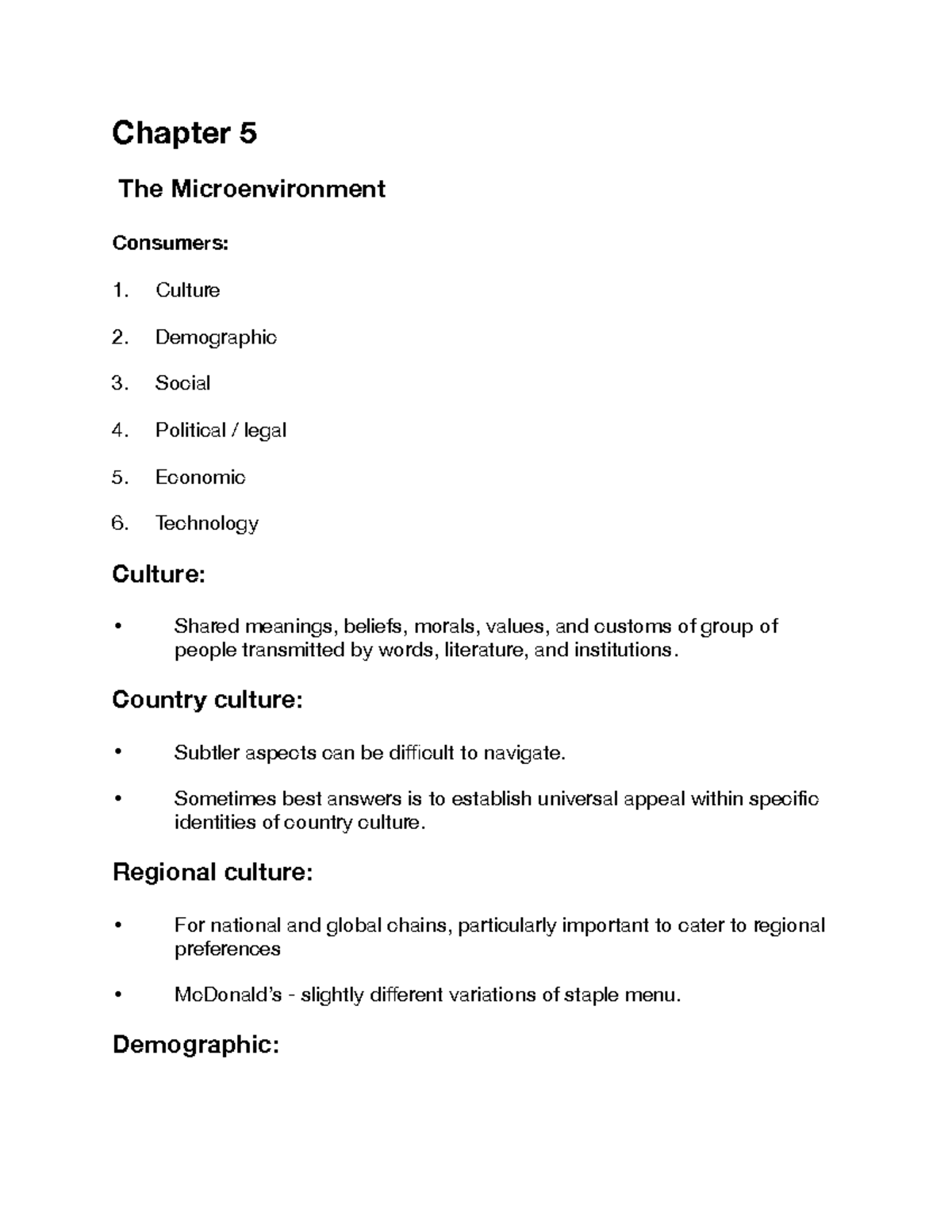 Marketing Chapter 5 Summaries - Chapter 5 The Microenvironment ...