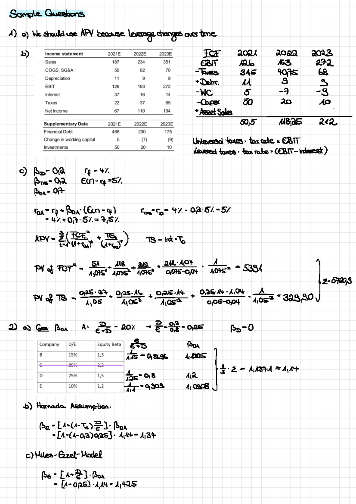 Sample Questions - Sample Questions ####### 1) a) We should use APV ...