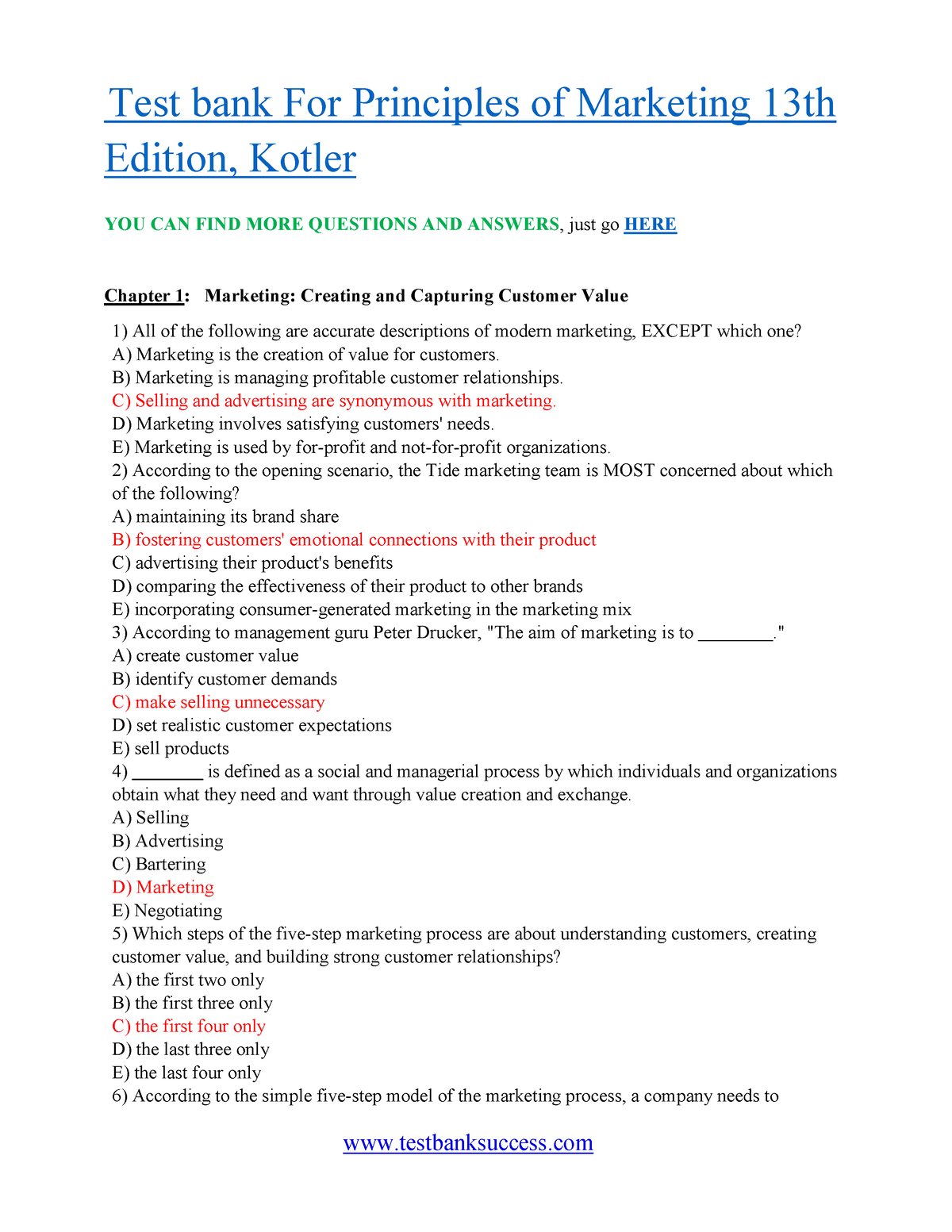 Test Bank Principles Of Marketing 13th Edition Kotler Questions - Test ...