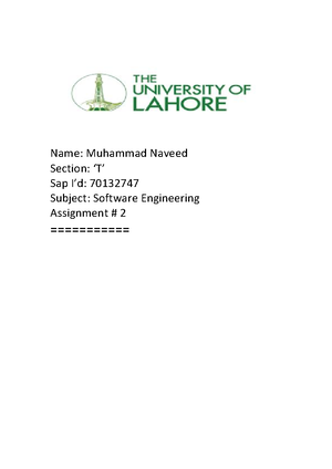 Oop class assignment 2 - Name: Miuhammad Naveed Sap I’d: 70132747 ...