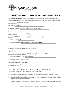 Service-Learning Hour Log - This document is for the student’s use and ...