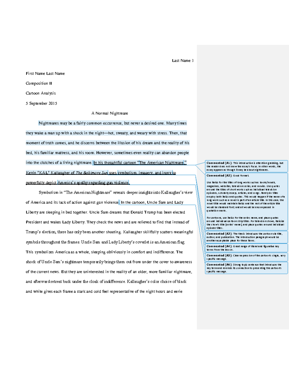 Cartoon Analysis Sample 2 - First Name Last Name Composition II Cartoon ...