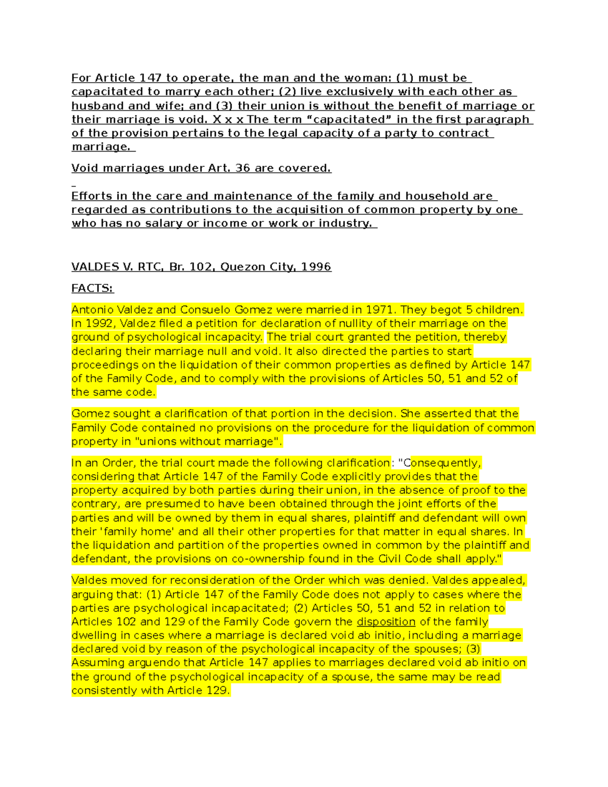 Module 6 PFR Digest - For Article 147 to operate, the man and the woman ...