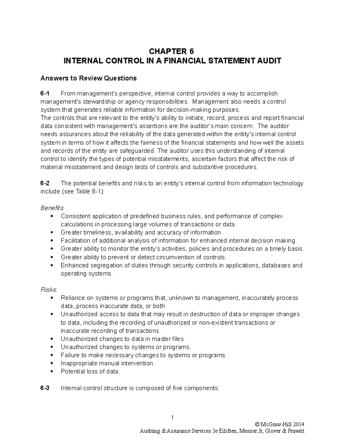 Chapter 06 - Lecture notes 6 - CHAPTER 6 INTERNAL CONTROL IN A ...