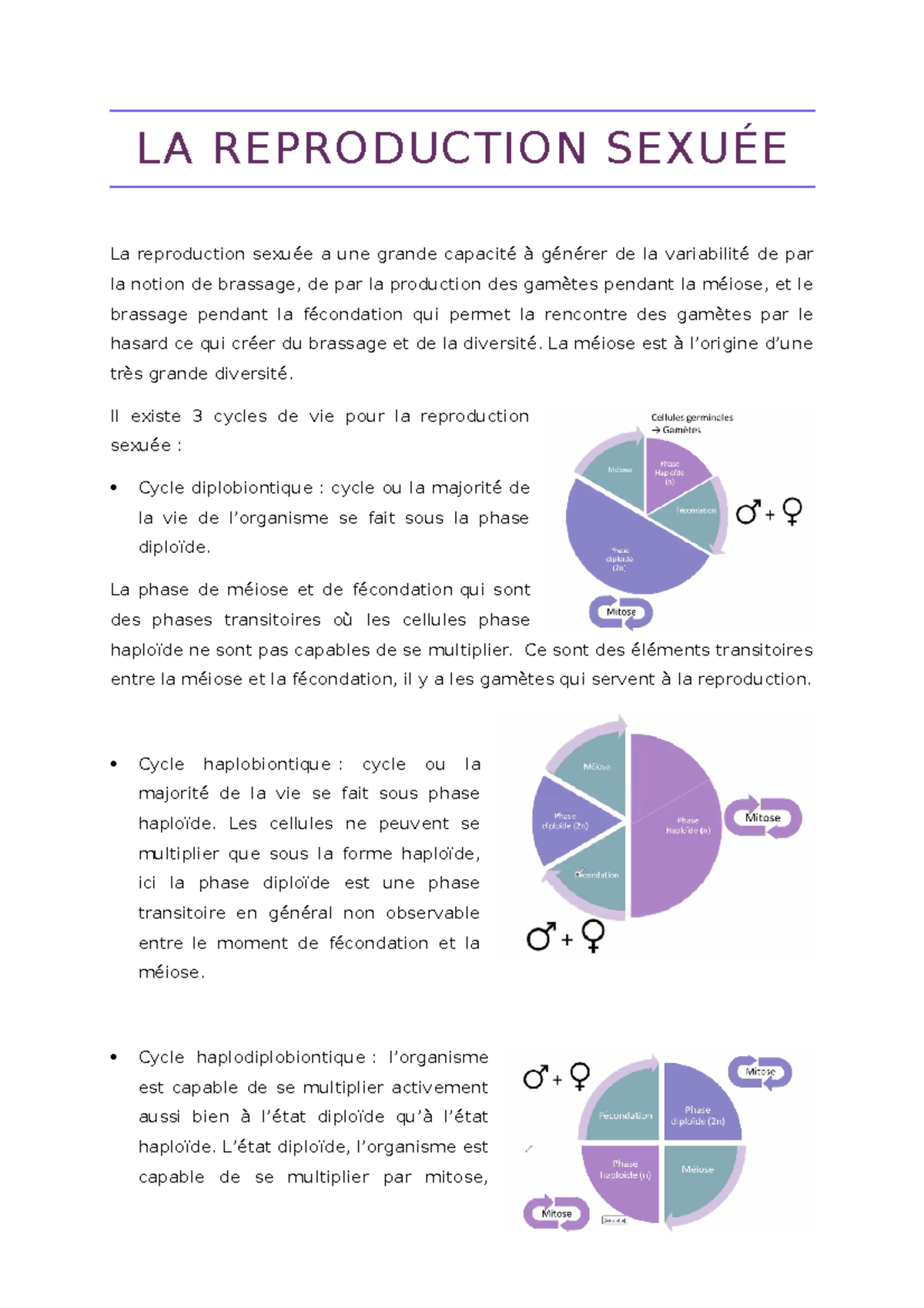 la reproduction sexuée permet la rencontre de deux informations génétiques