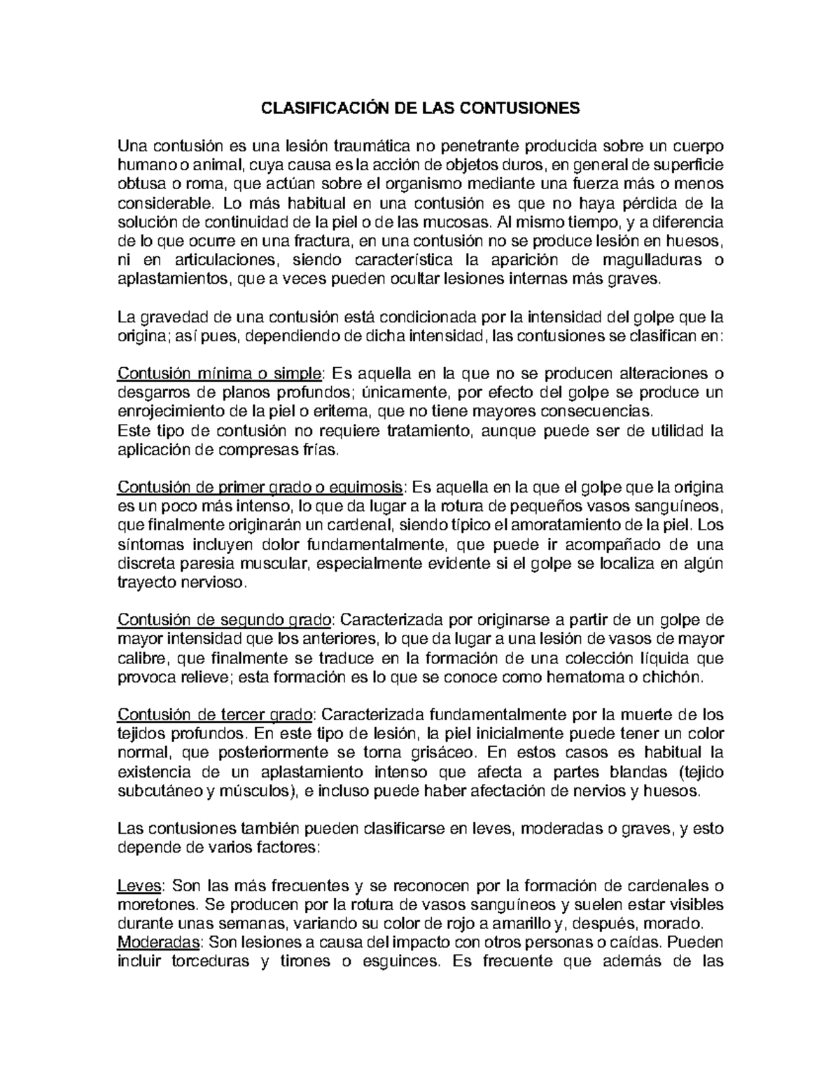 9 - Anotaciones - CLASIFICACIÓN DE LAS CONTUSIONES Una contusión es una ...
