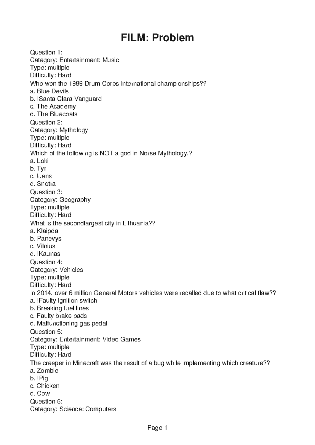 FILM129 Lab Report 3 - FILM: Problem Question 1: Category ...