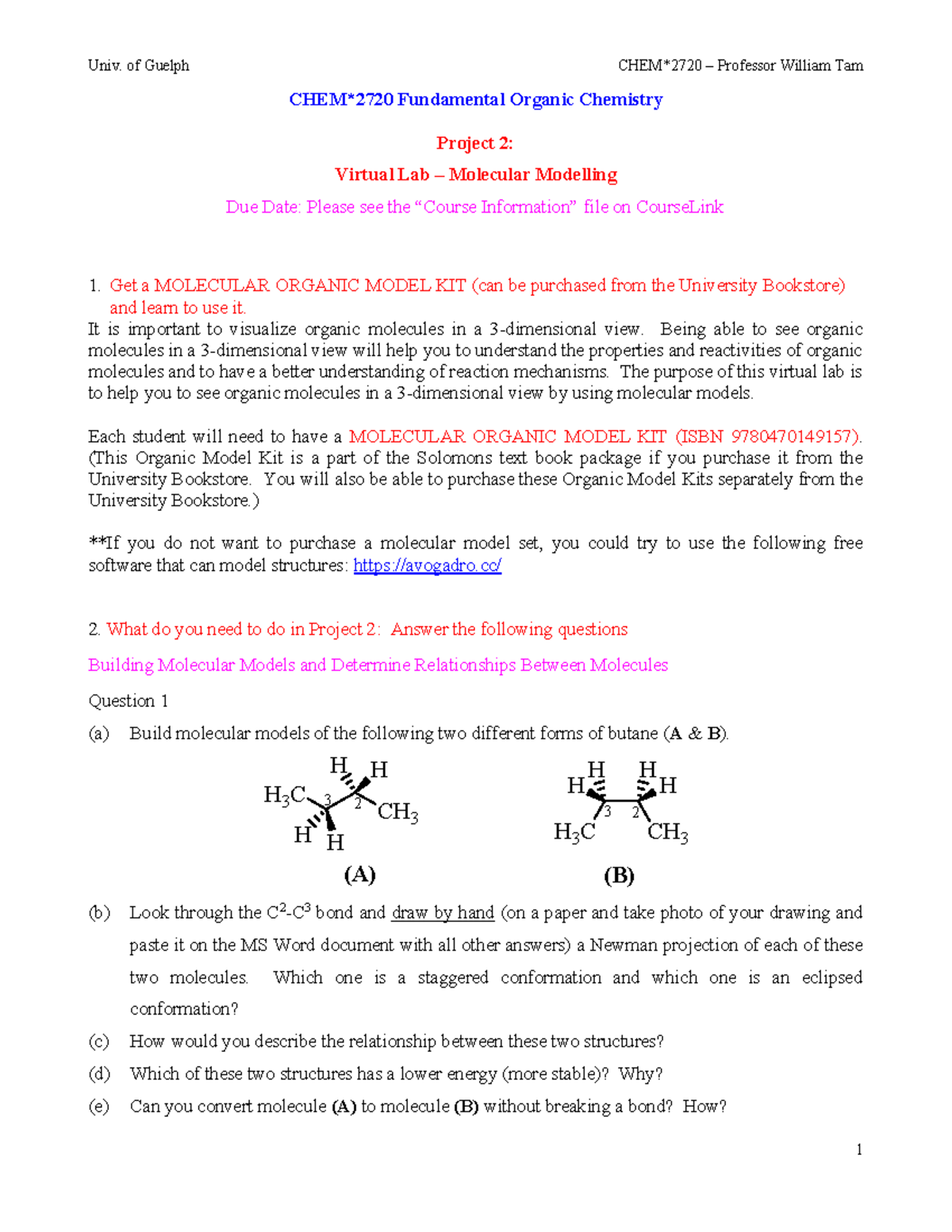 CHEM2720-Project 2-information-revised 2 - CHEM*2720 Fundamental ...