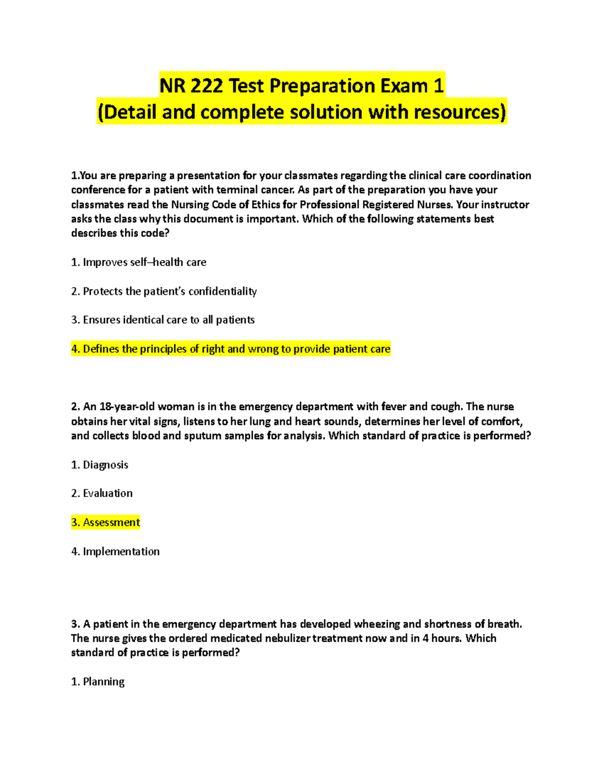 NR 222 Test Preparation Exam 1 - As Part Of The Preparation You Have ...