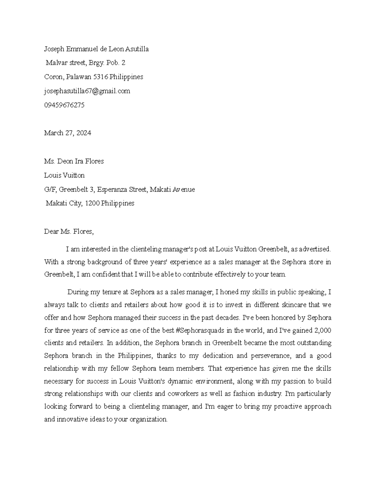 Cover letter - better examples - Joseph Emmanuel de Leon Asutilla ...