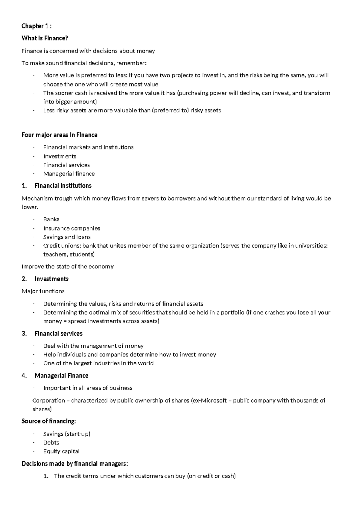 Chapter 1 - Chapter 1 : What is Finance? Finance is concerned with ...