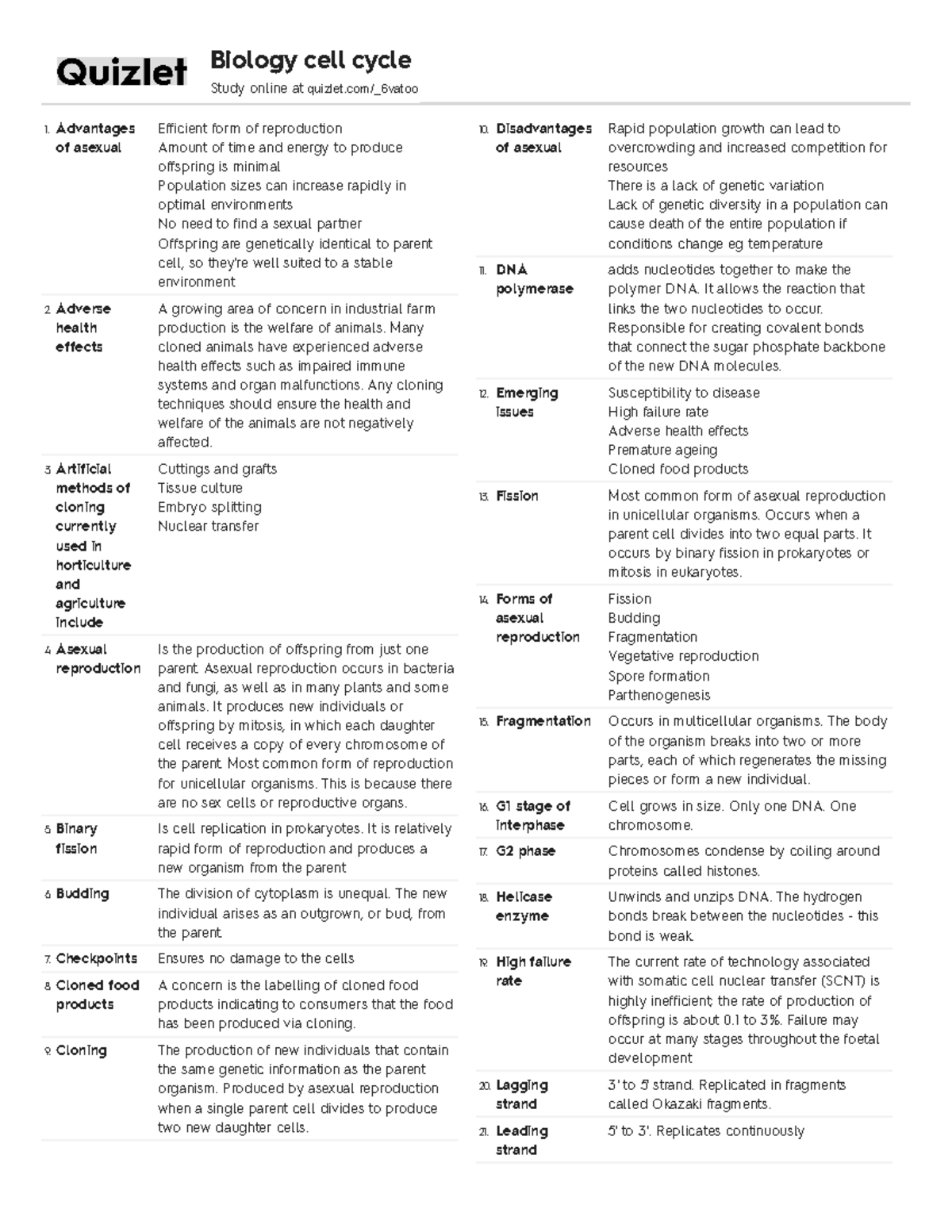 Quizlet Notes 1 of asexual Efficient form of reproduction Amount of