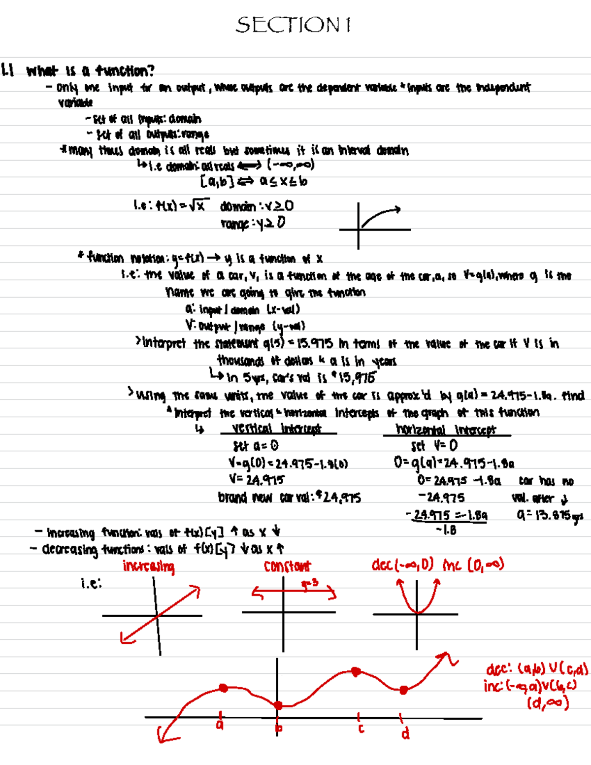 Chapter 1 Section 1 - SECTION 1 1 what is a function? only one input ...