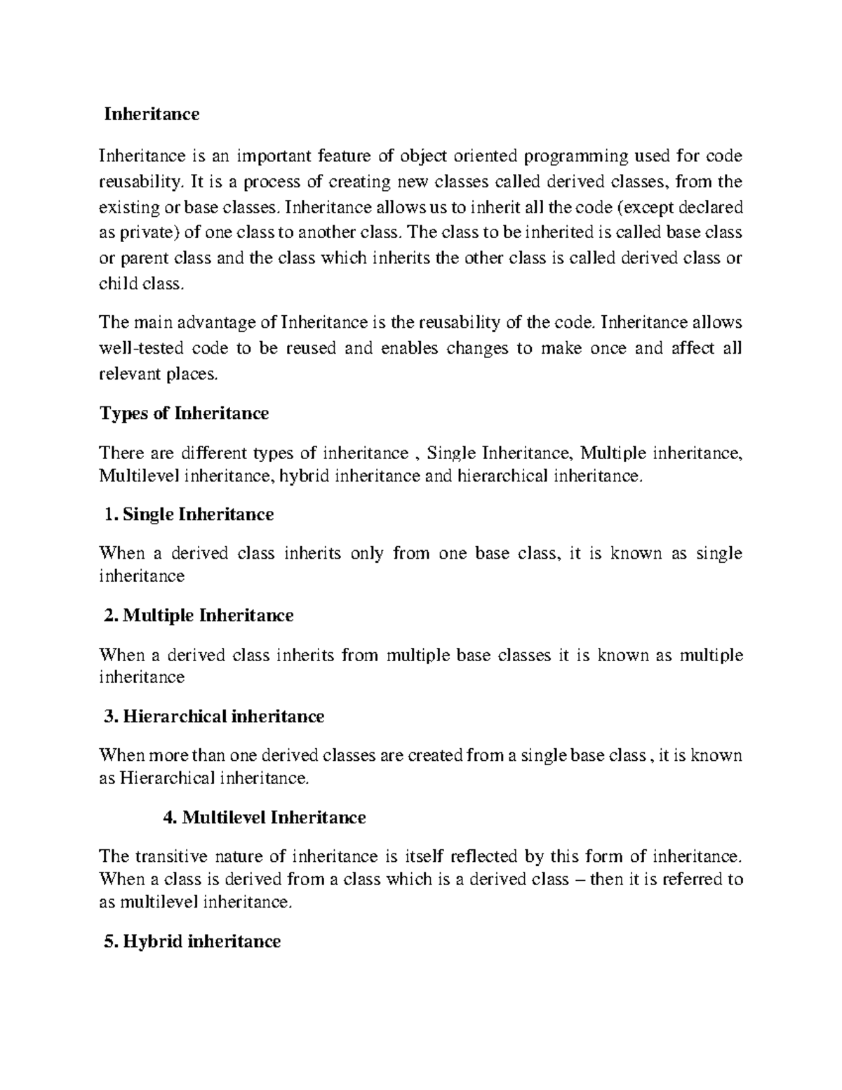 Inheritance - Inheritance Inheritance is an important feature of object ...
