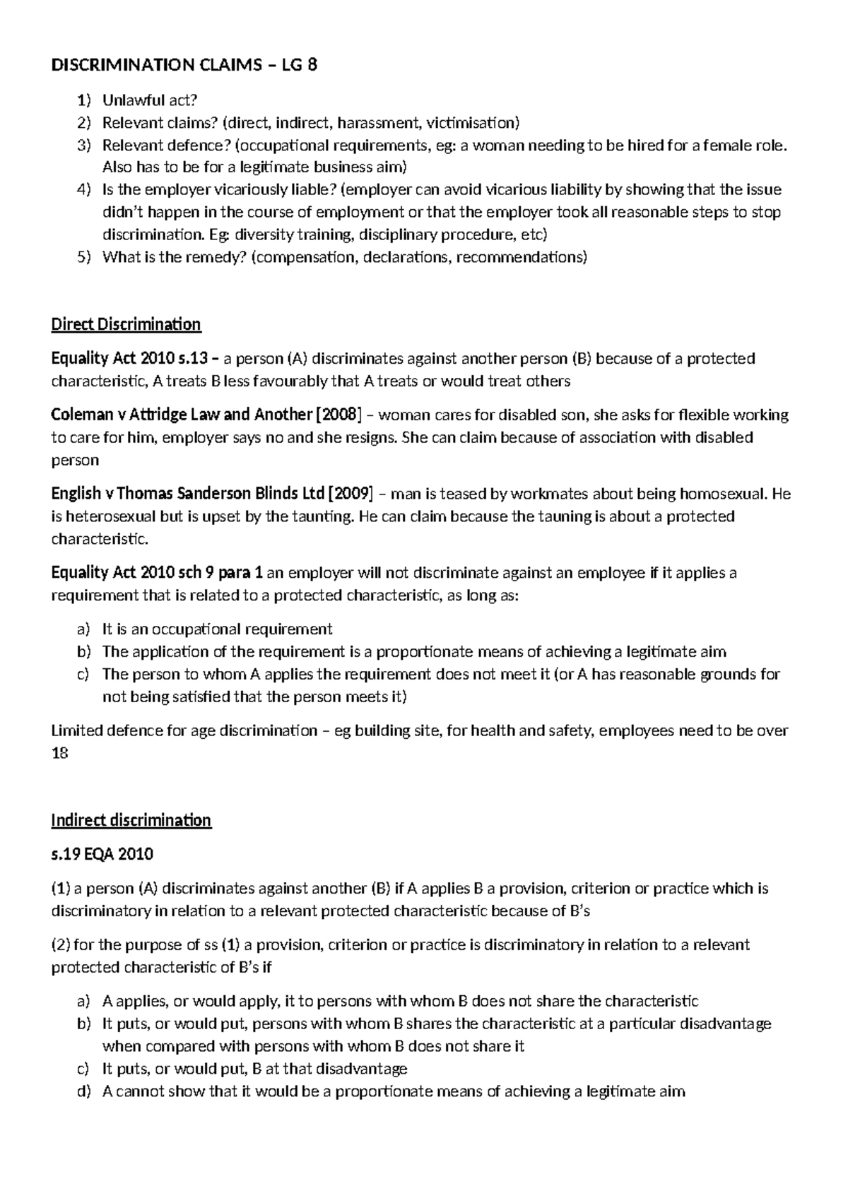 Discrimination Claims - DISCRIMINATION CLAIMS – LG 8 1) Unlawful act? 2 ...