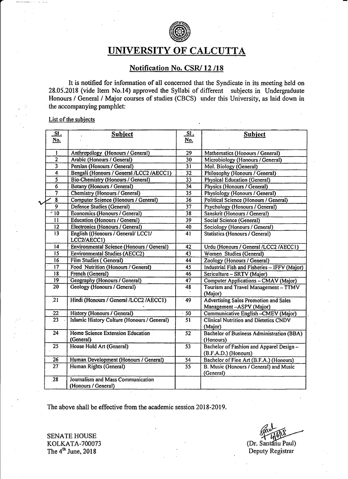 UG-Comp Sc - UNIVERSITY OF CALCUTTA SYLLABUS Of Bachelor Of Science (B ...