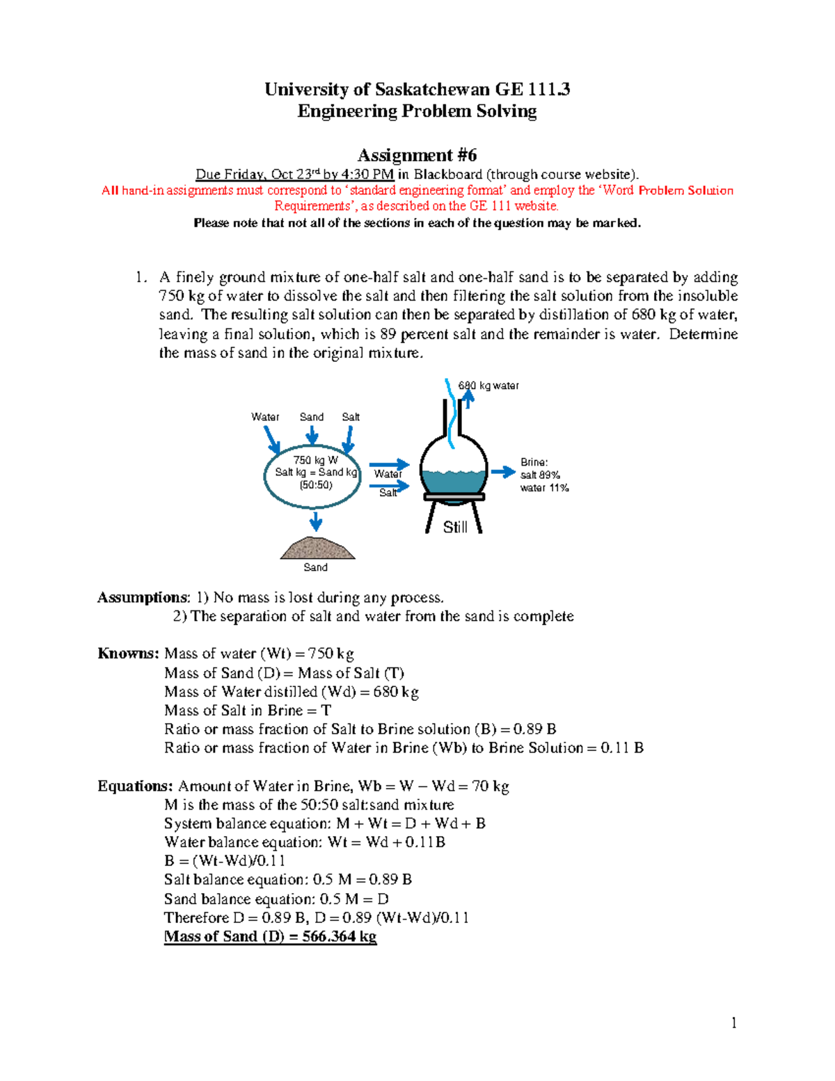 06 Assign Solution S version 2020 - University of Saskatchewan GE 111 ...