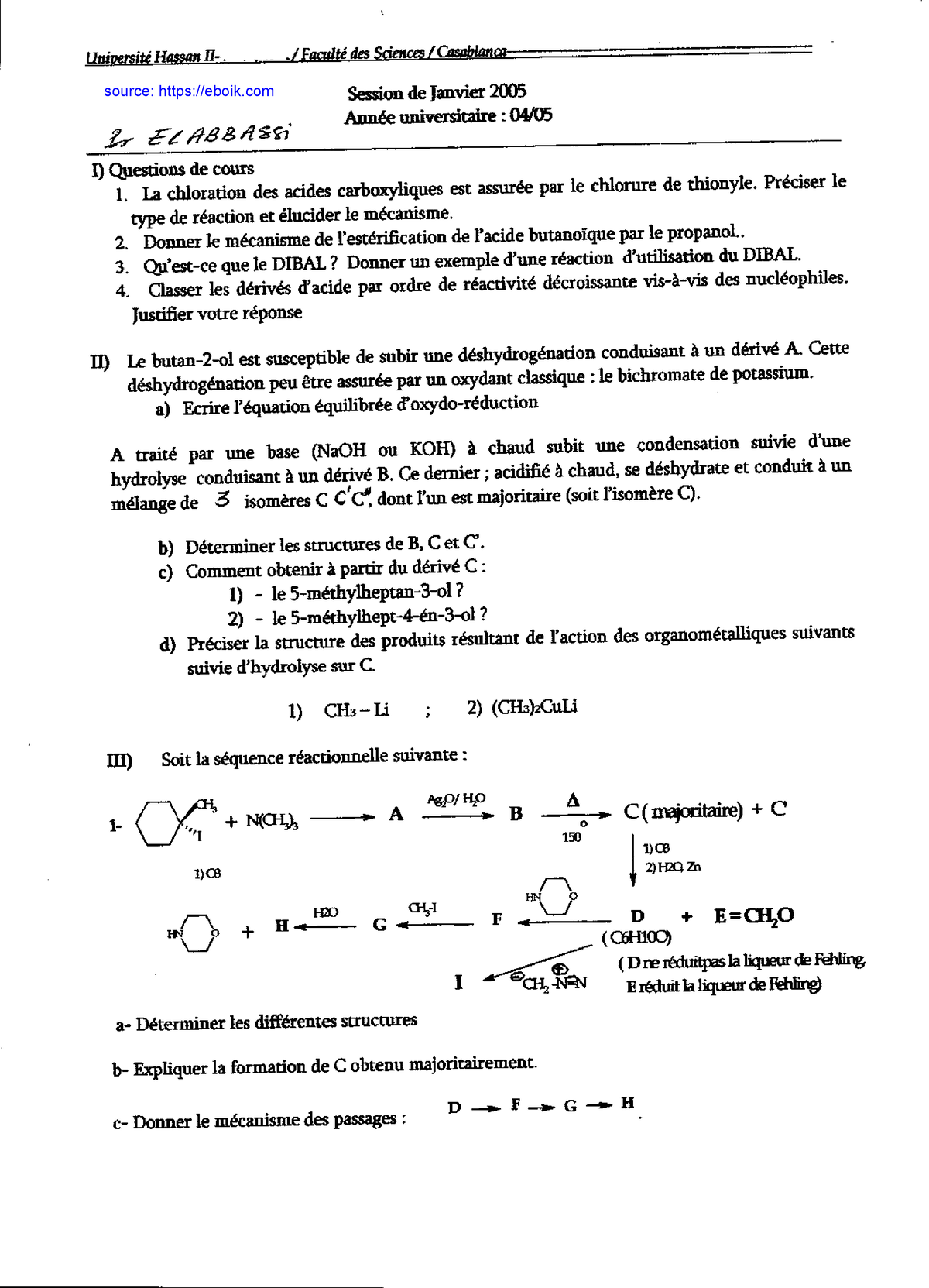 Exercices Et Examens Chimie Organique Fonctionnelle PDF - / U N Iv E R ...