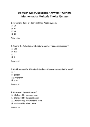 Easy math Test Quiz answers, Math Quiz answers