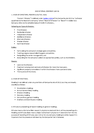 Company-Law - Short notes - It’s Nature:- Corporate personality is a ...