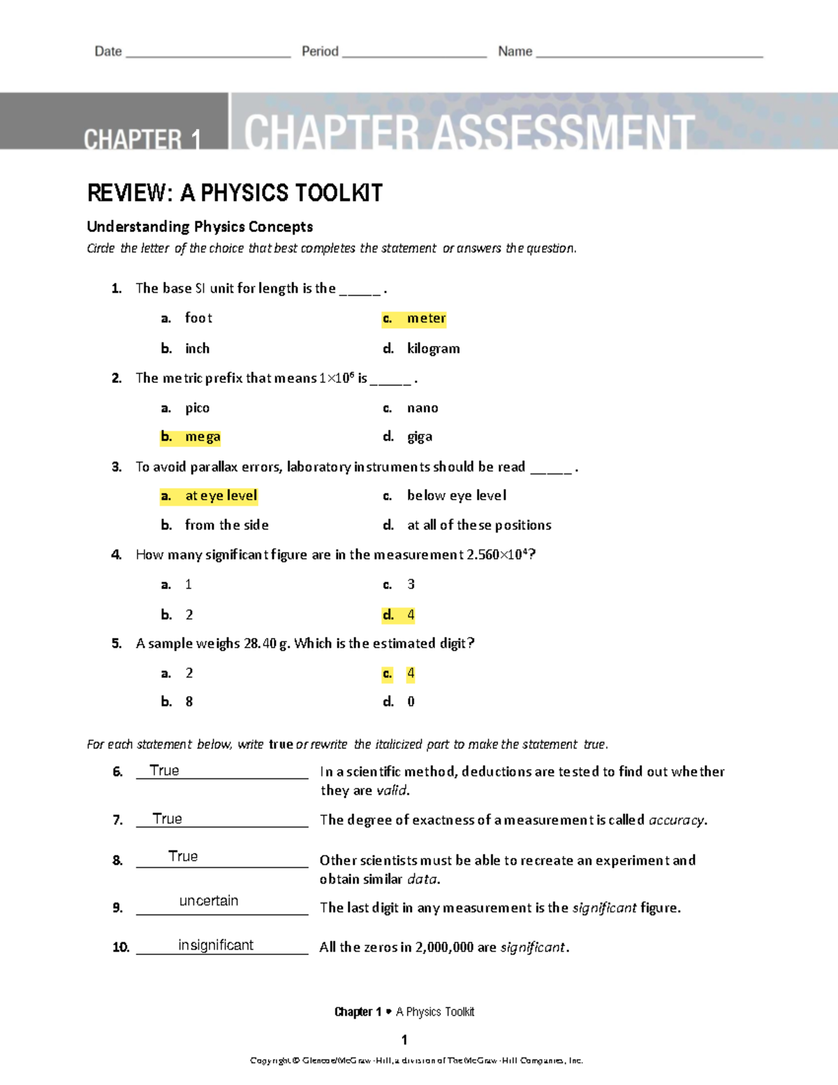 Fall Semester Study Guide Chapter Assessment 22-23 - Chapter 1 A ...