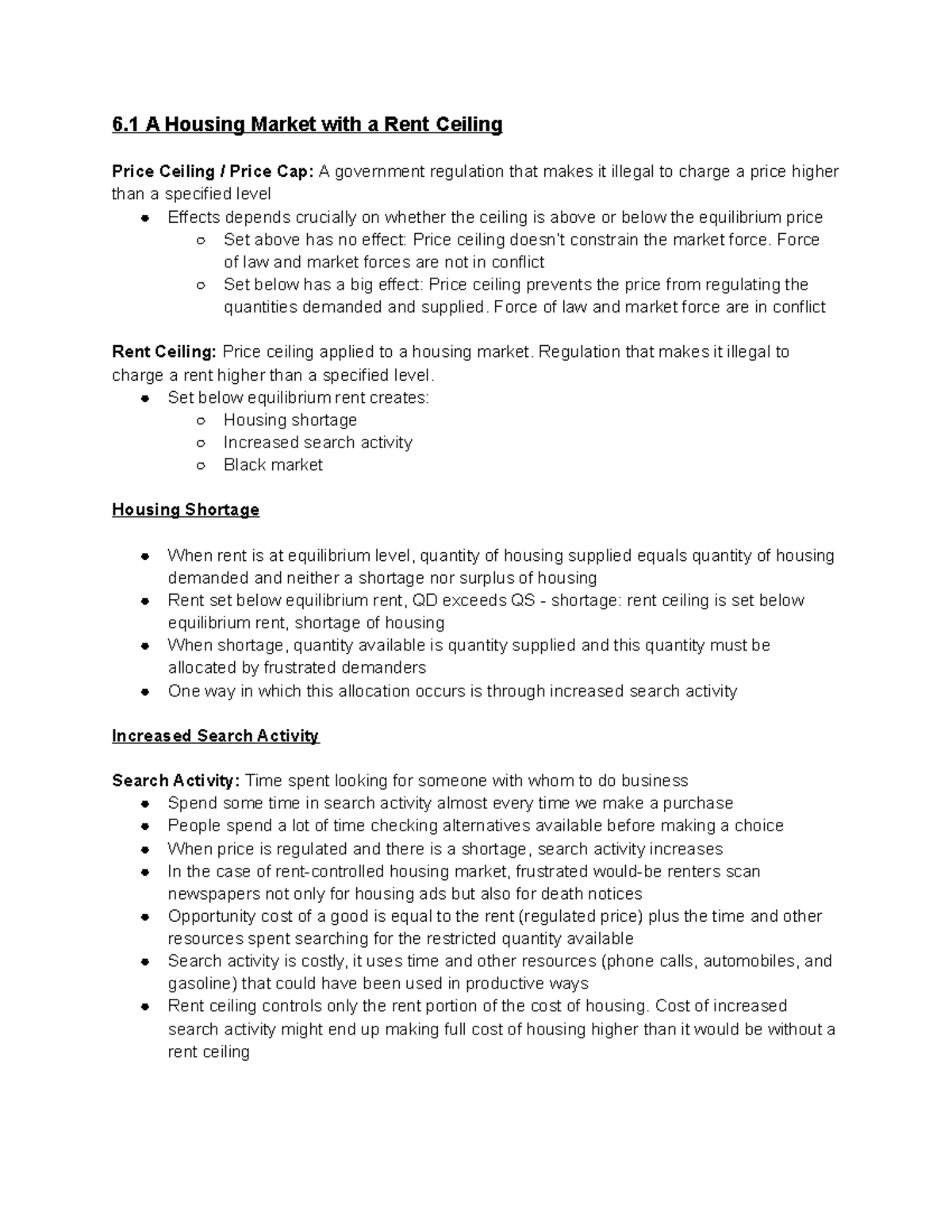 Chapter 6 - Lectures Notes - 6 A Housing Market With A Rent Ceiling ...